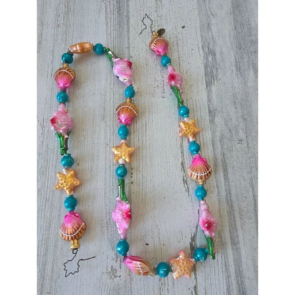 Vintage radko flamingo‎ keys shell Garland glitter pink tropical Xmas tree